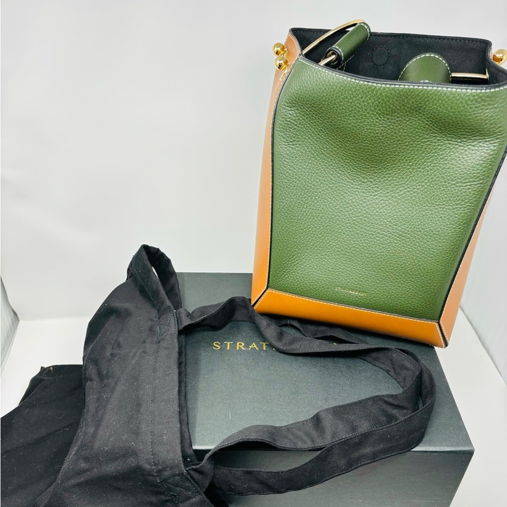SOLD - Strathberry Lana Midi Bucket Bag - Tan/bottle green - Picture 2 of 16